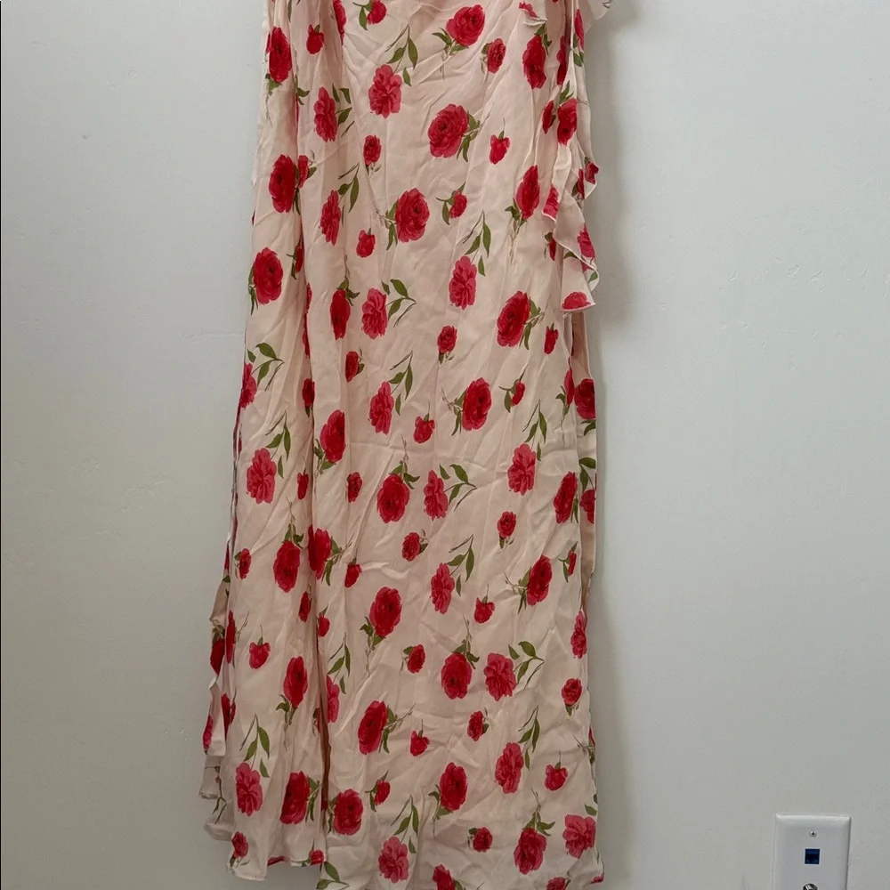 Mango one shoulder rose floral dress in light pink Size: 12